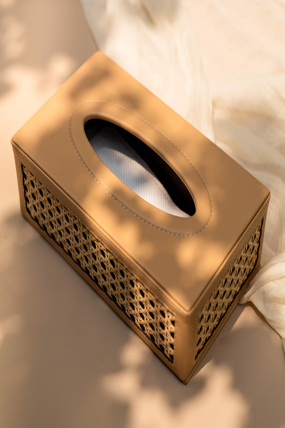 Vegan Leather and Rattan Tissue Box - Weave