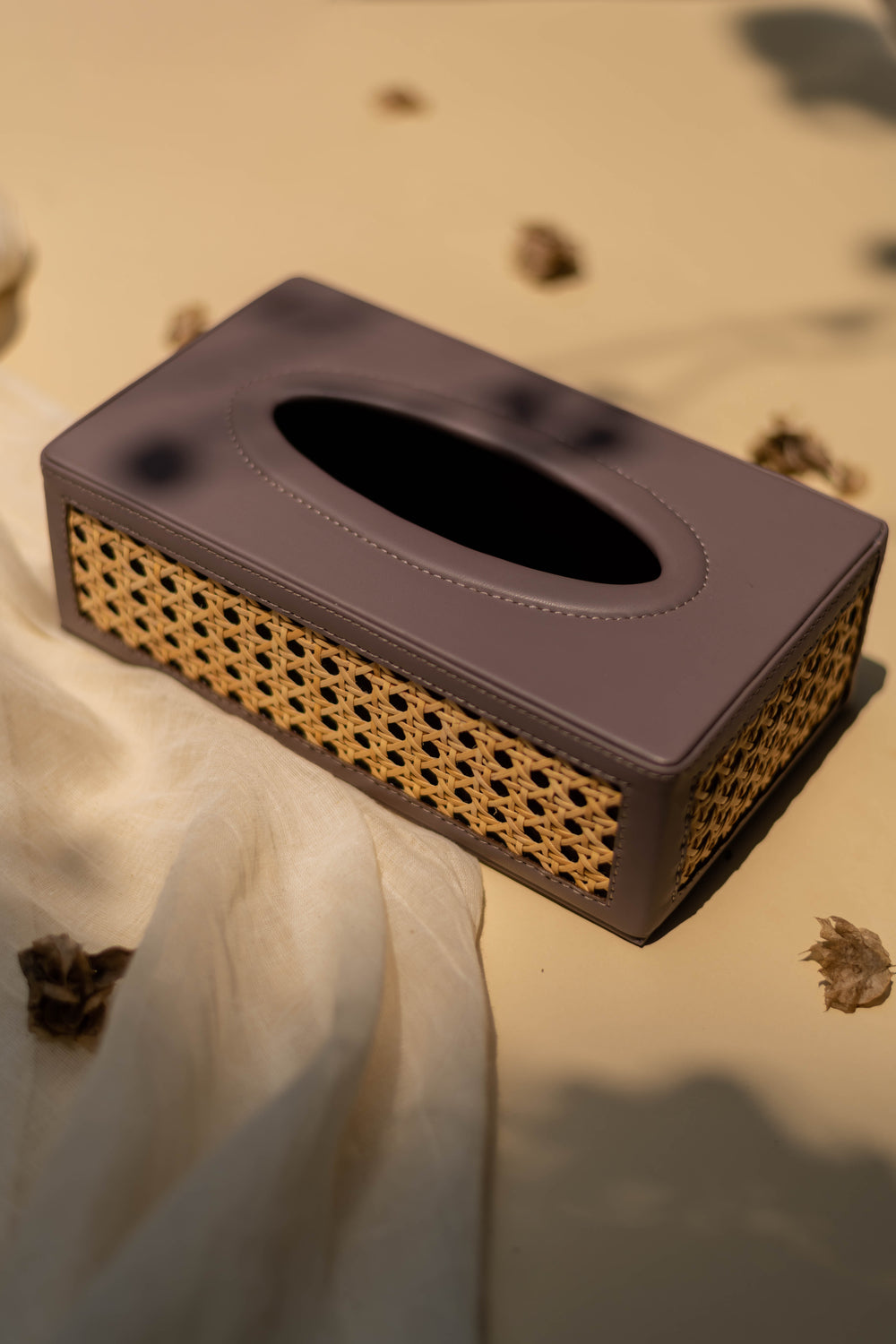 Vegan Leather and Rattan Tissue Box - Weave