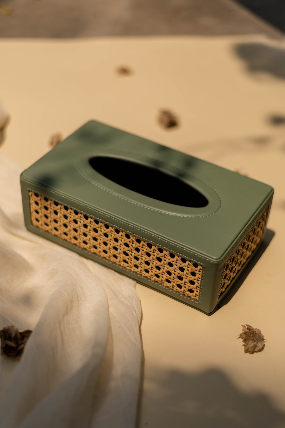 Vegan Leather and Rattan Tissue Box - Weave