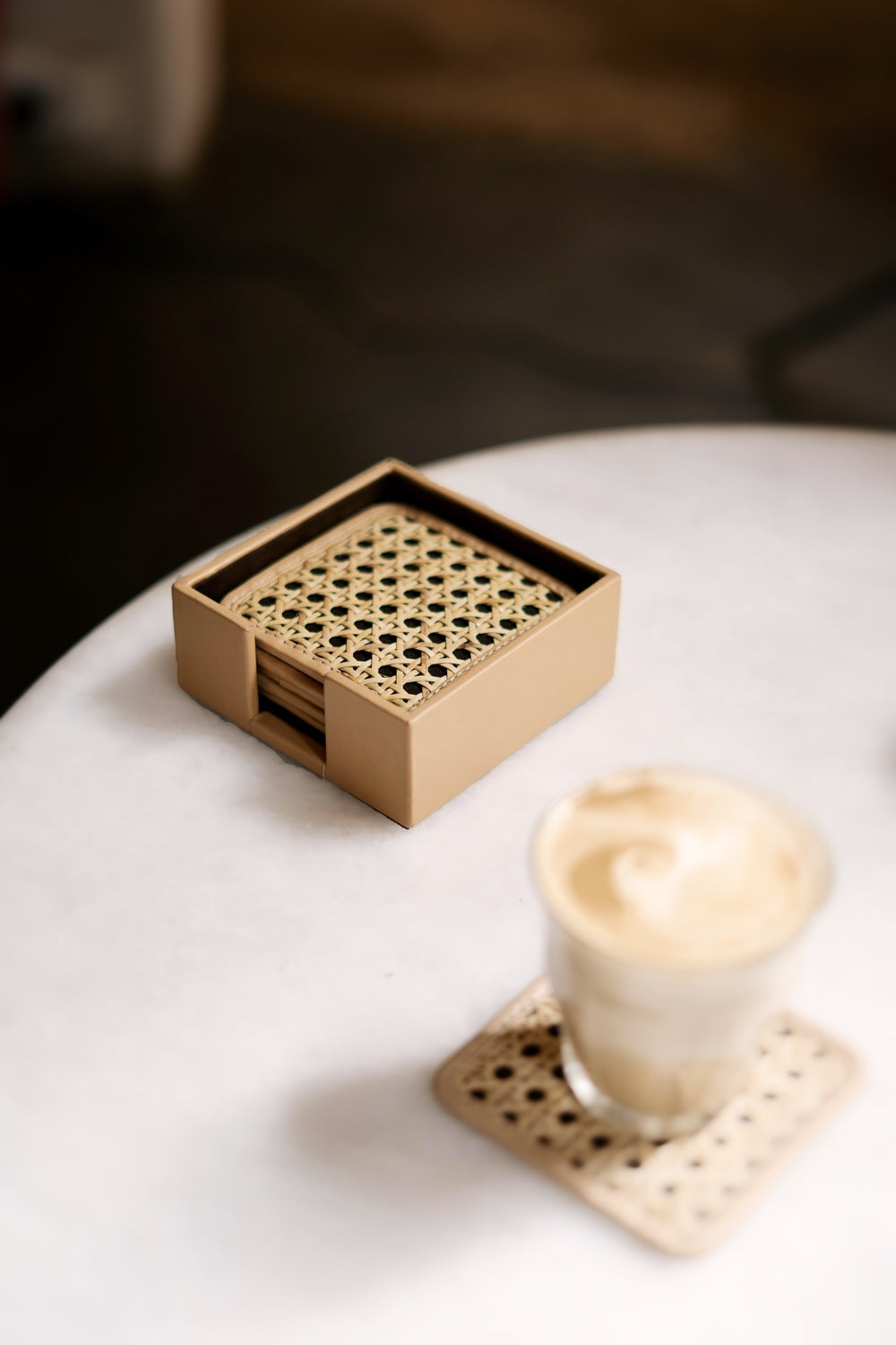 Luxury Rattan Vegan Leather Coasters Set of 6 |Premium Coaster Krisani