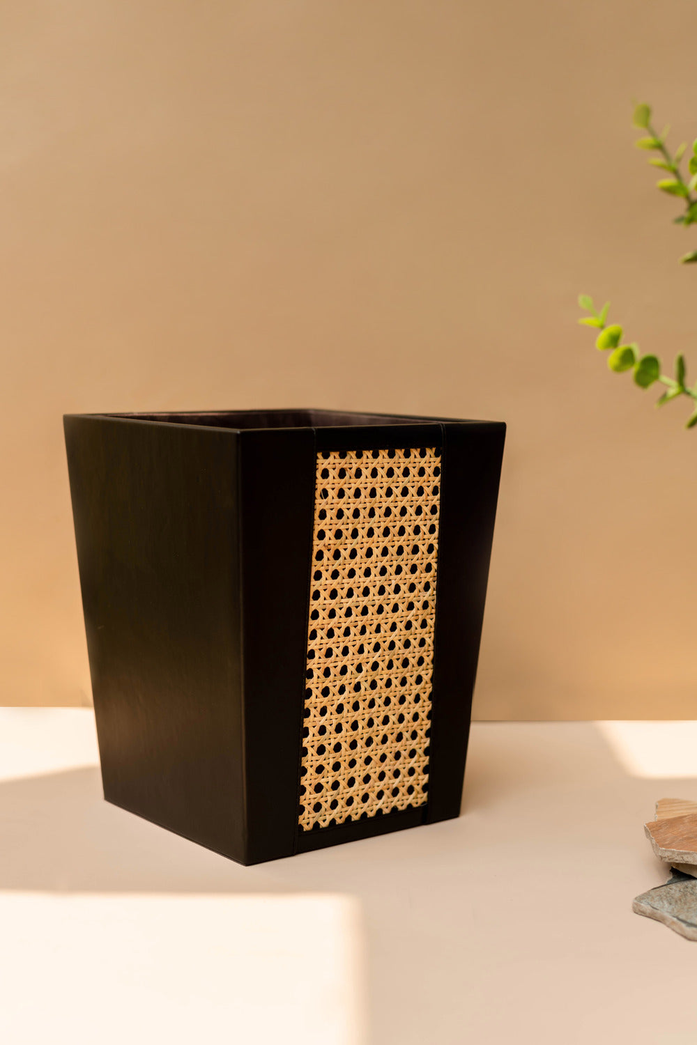 Rattan Eva Vegan Leather Waste Bin | Luxury Home Bin India | Krisani