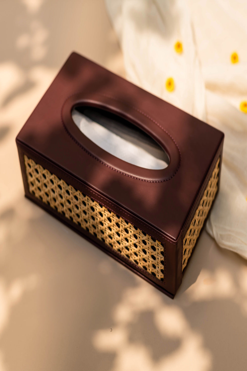 Vegan Leather and Rattan Tissue Box - Weave