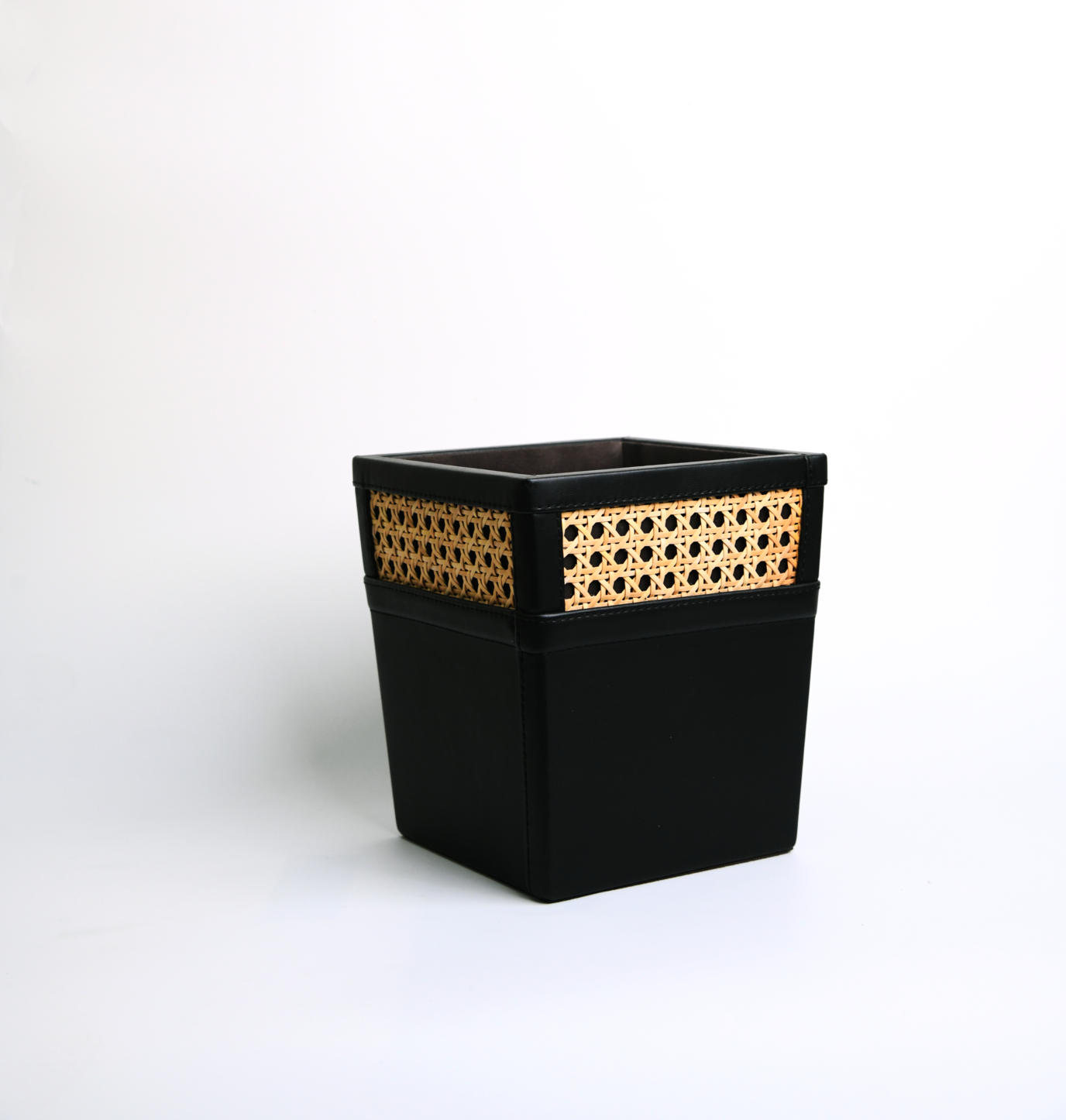 Vegan Leather and Rattan Aria Dustbin