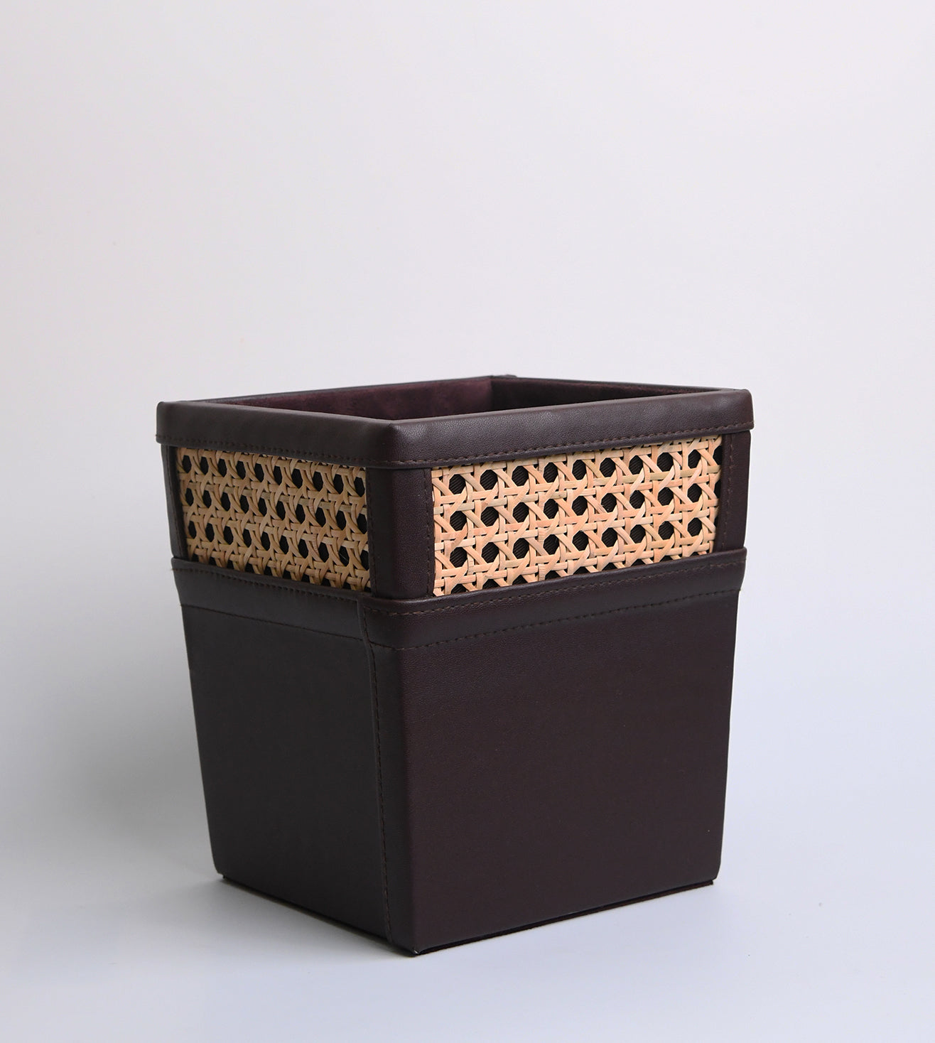 Vegan Leather and Rattan Aria Dustbin