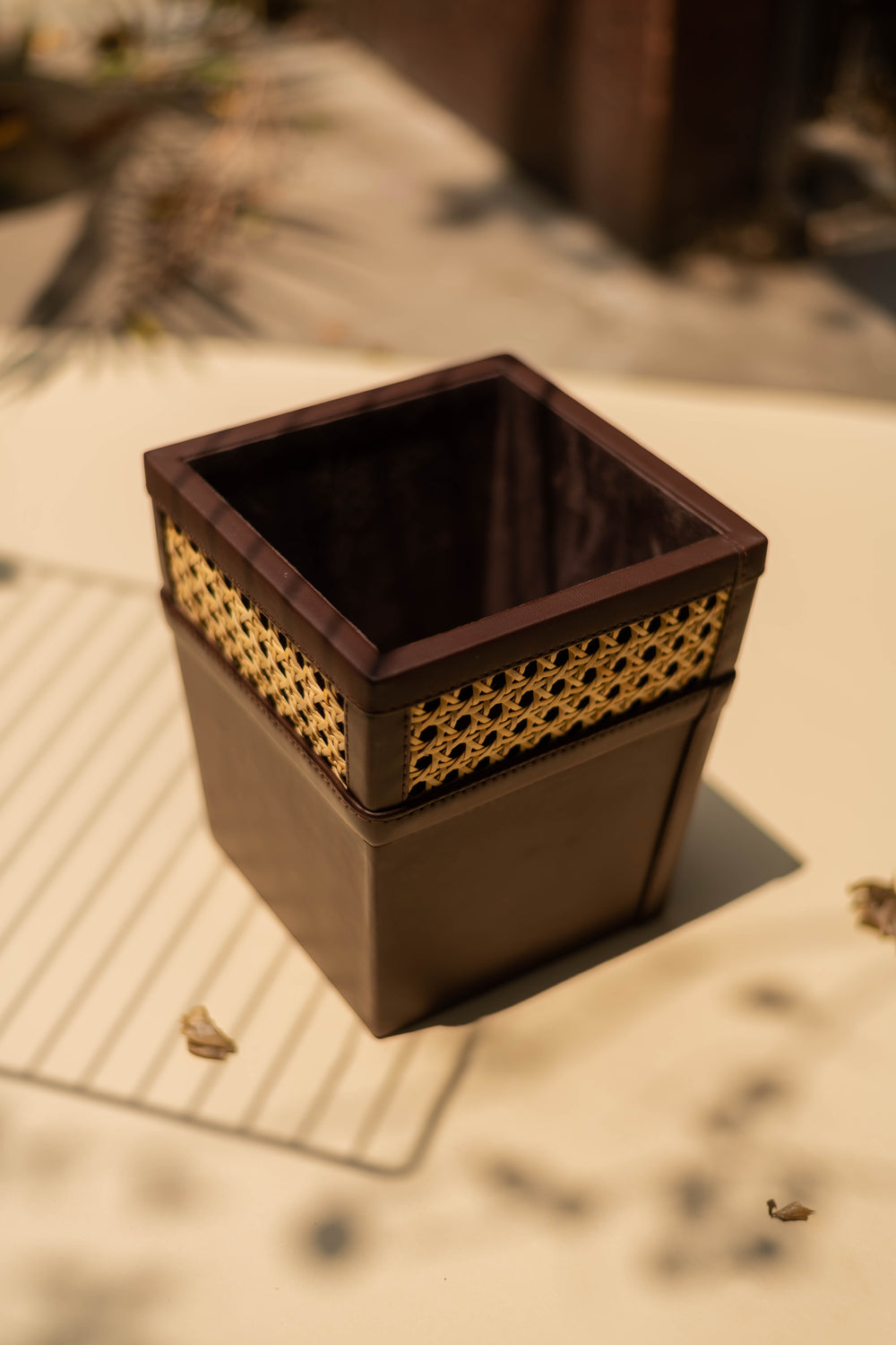Vegan Leather and Rattan Aria Dustbin