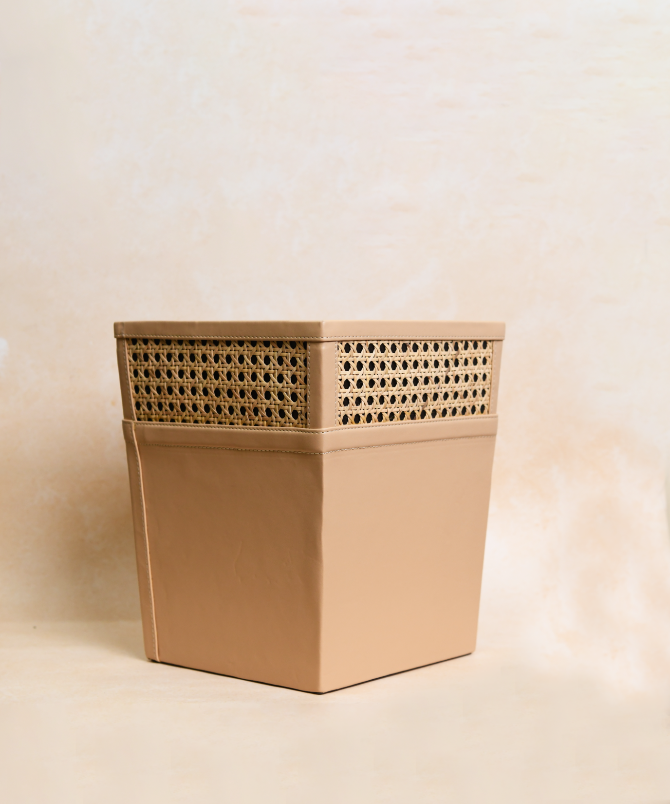 Vegan Leather and Rattan Aria Dustbin