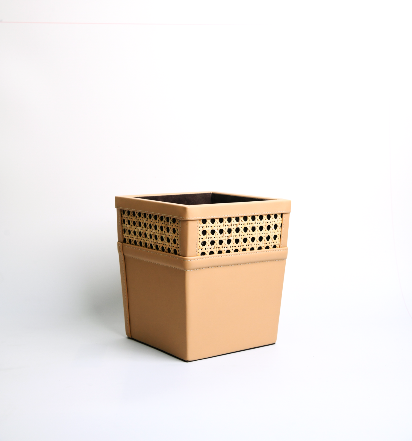Vegan Leather and Rattan Aria Dustbin