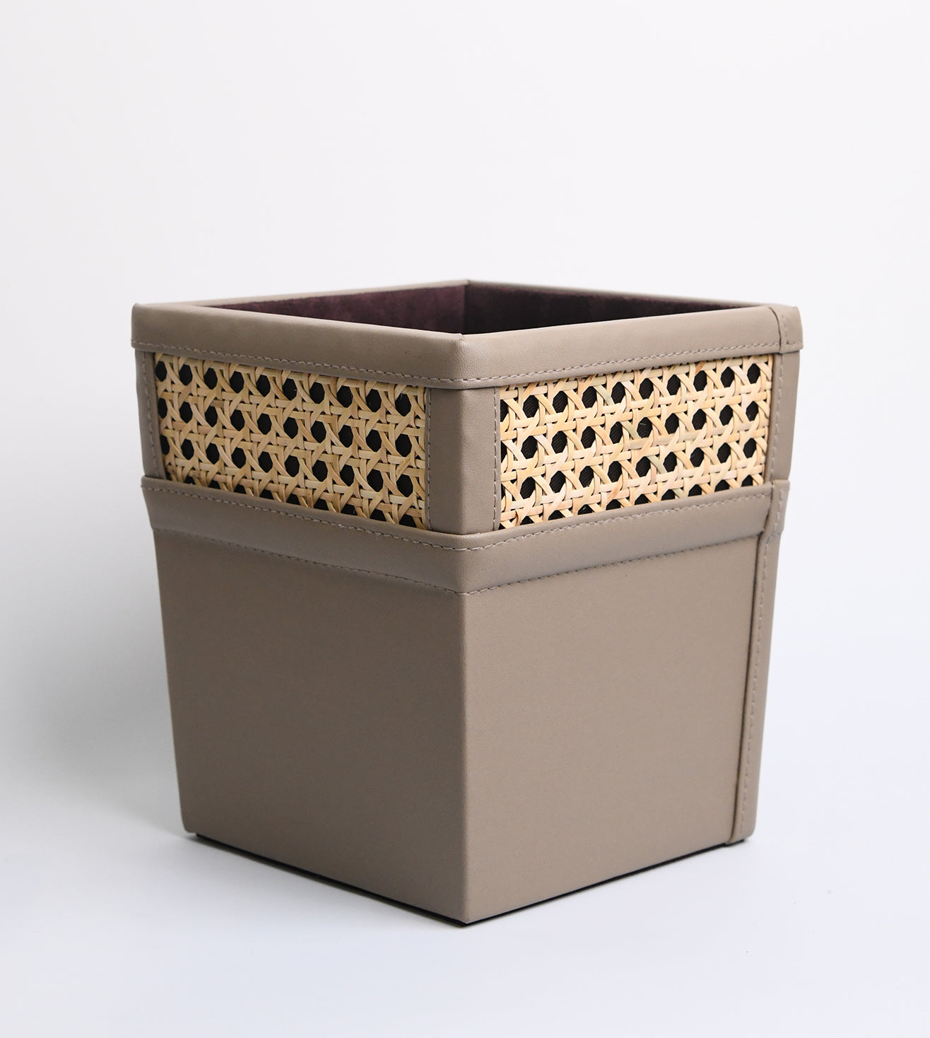 Vegan Leather and Rattan Aria Dustbin