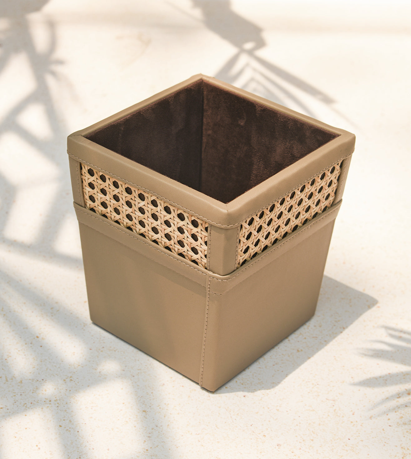 Vegan Leather and Rattan Aria Dustbin