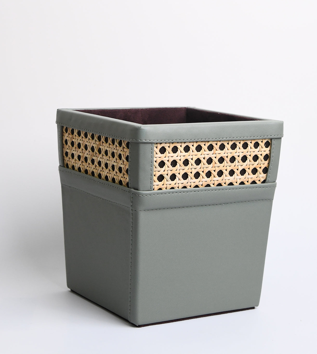 Vegan Leather and Rattan Aria Dustbin