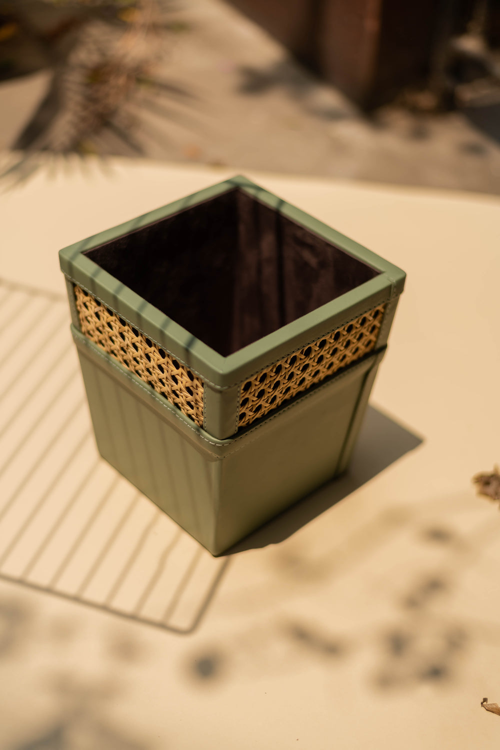 Vegan Leather and Rattan Aria Dustbin