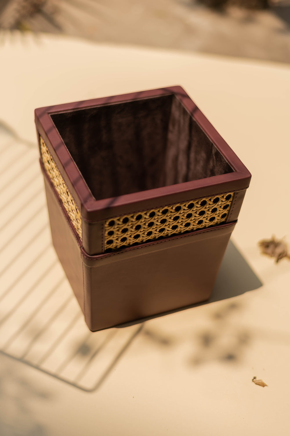 Vegan Leather and Rattan Aria Dustbin